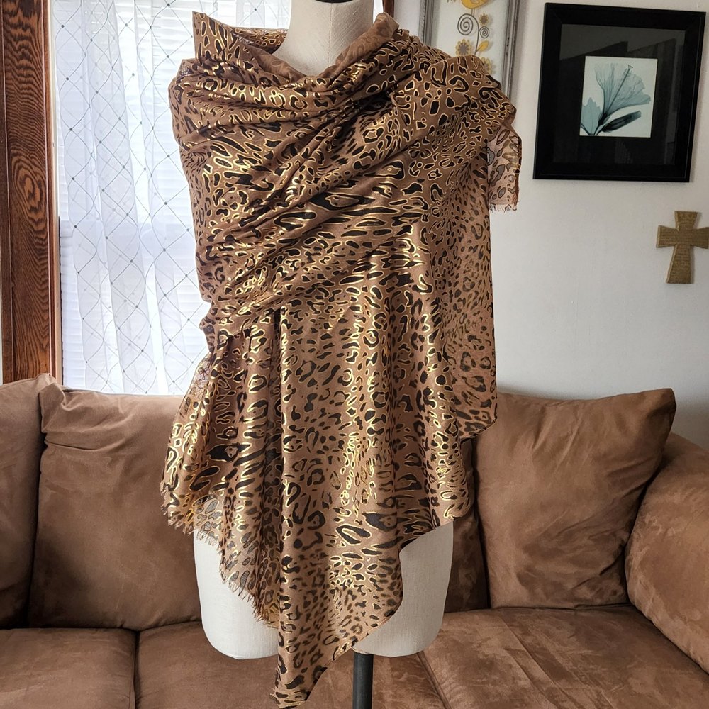 Avenue 9 Metallic Print Leopard Print Scarf 73 X 28